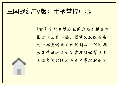 三国战纪TV版：手柄掌控中心